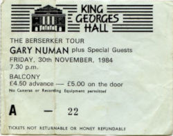 Gary Numan Blackburn Ticket 1984